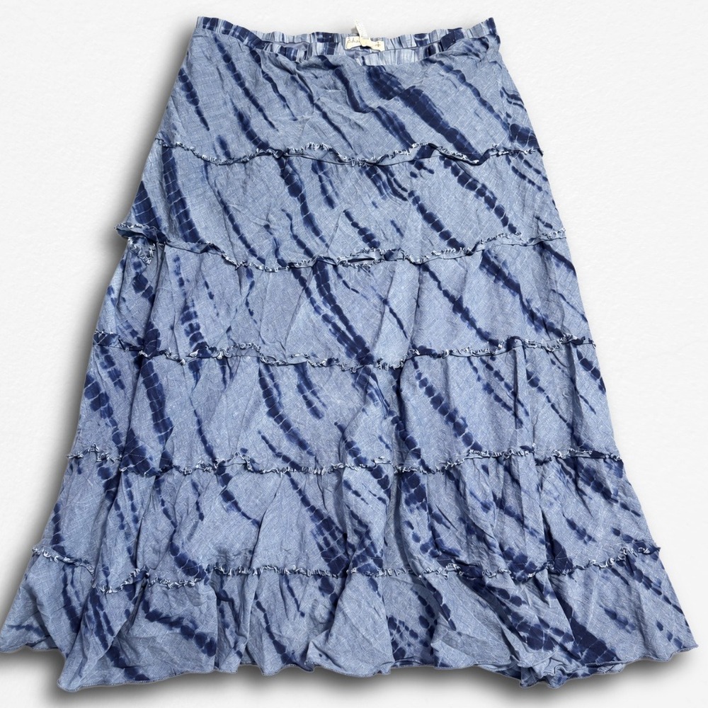 Studio West Blue Tie Dye Tiered Maxi Skirt Womens Medium Boho Ruffle Long Skirt
